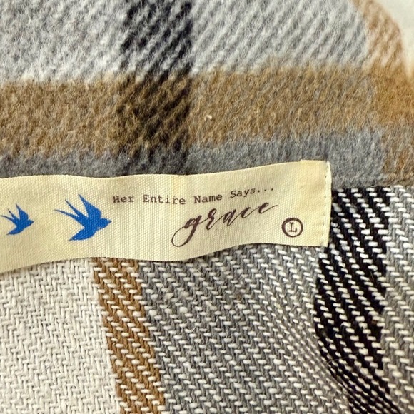 GRACE Plaid Shacket Oversized Long Sleeve Button Up Shirt‎ Jacket Women's L - Picture 3 of 4